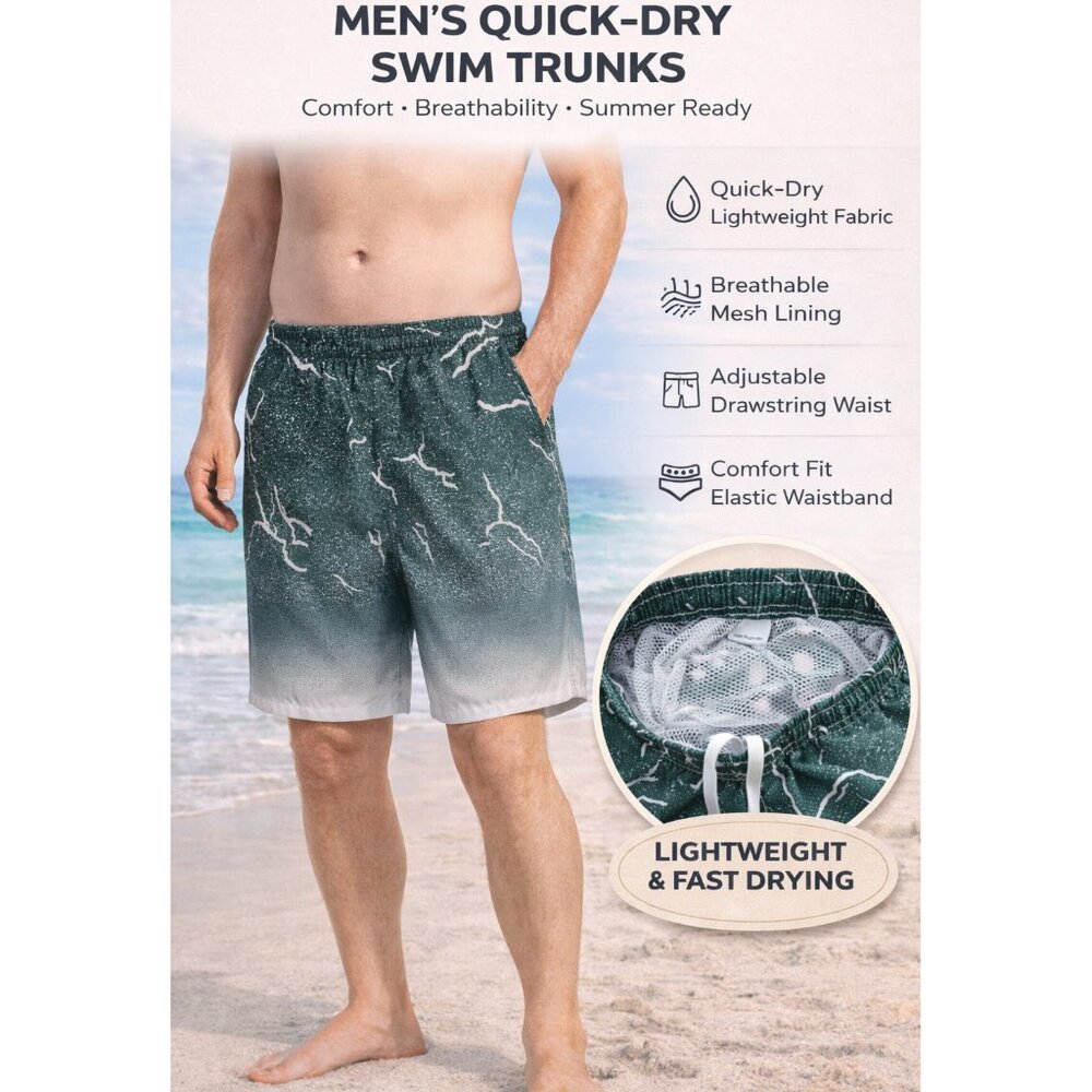 Men’s 2-Pack Quick-Dry Swim Trunks Mesh Liner Beach Board Swim Shorts, 2-Pockets - Picture 6 of 6